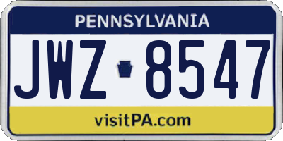 PA license plate JWZ8547