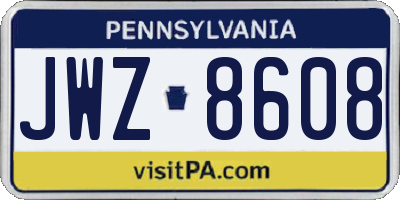 PA license plate JWZ8608