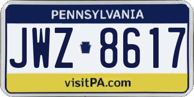 PA license plate JWZ8617