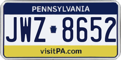 PA license plate JWZ8652