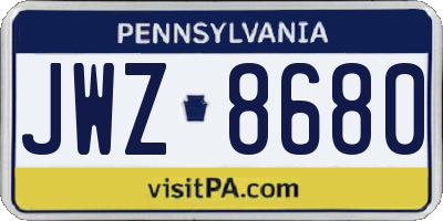 PA license plate JWZ8680