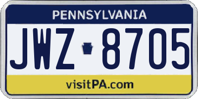 PA license plate JWZ8705