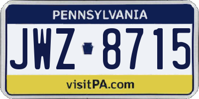 PA license plate JWZ8715