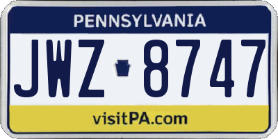 PA license plate JWZ8747