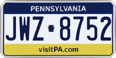 PA license plate JWZ8752