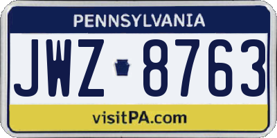PA license plate JWZ8763