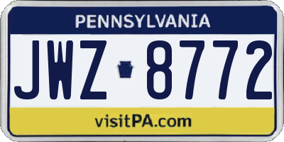 PA license plate JWZ8772