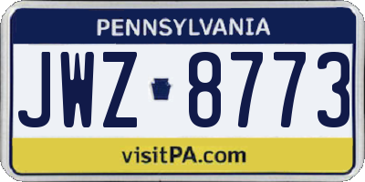 PA license plate JWZ8773