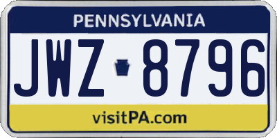 PA license plate JWZ8796