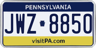 PA license plate JWZ8850