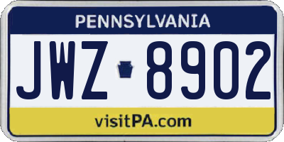 PA license plate JWZ8902