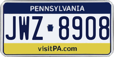PA license plate JWZ8908