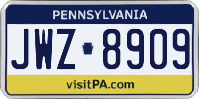 PA license plate JWZ8909