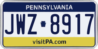 PA license plate JWZ8917