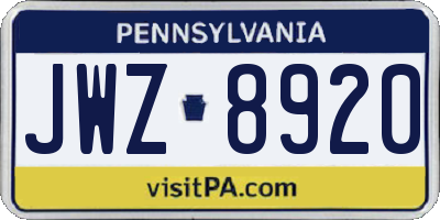 PA license plate JWZ8920