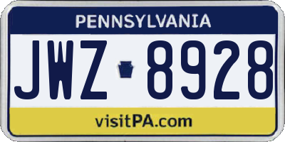 PA license plate JWZ8928