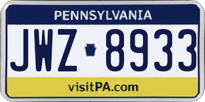 PA license plate JWZ8933