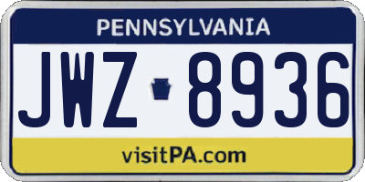 PA license plate JWZ8936