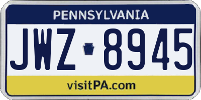 PA license plate JWZ8945