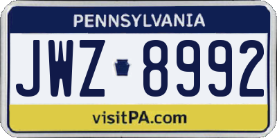PA license plate JWZ8992