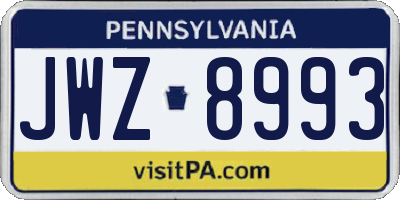 PA license plate JWZ8993
