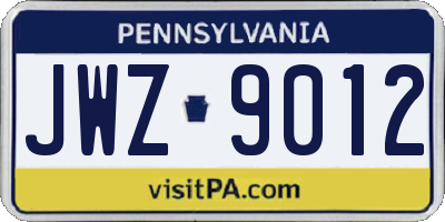 PA license plate JWZ9012