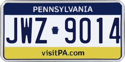 PA license plate JWZ9014