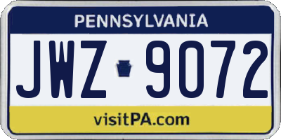 PA license plate JWZ9072