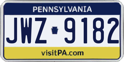 PA license plate JWZ9182