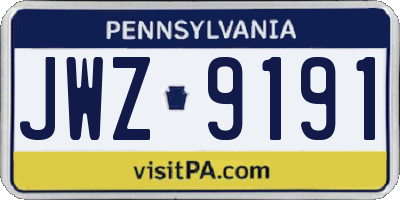 PA license plate JWZ9191