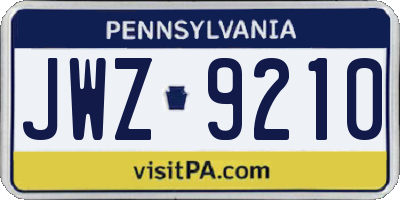 PA license plate JWZ9210