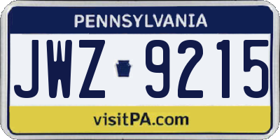 PA license plate JWZ9215