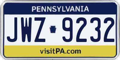 PA license plate JWZ9232