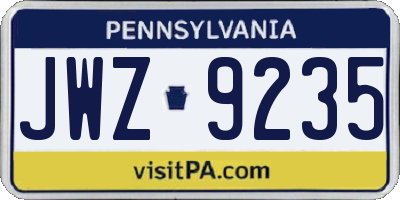 PA license plate JWZ9235