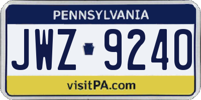 PA license plate JWZ9240