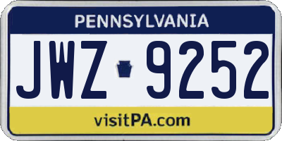 PA license plate JWZ9252