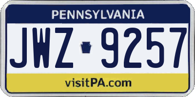 PA license plate JWZ9257