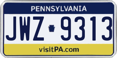 PA license plate JWZ9313