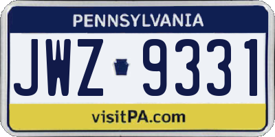 PA license plate JWZ9331