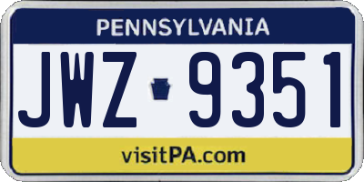 PA license plate JWZ9351