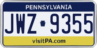 PA license plate JWZ9355