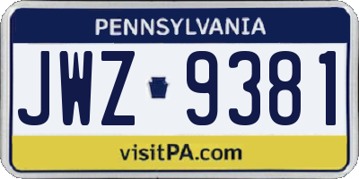 PA license plate JWZ9381