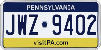 PA license plate JWZ9402