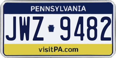 PA license plate JWZ9482