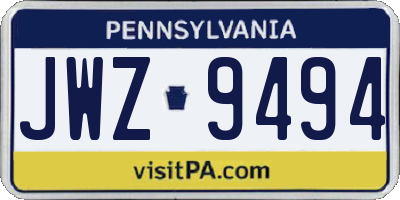 PA license plate JWZ9494