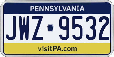 PA license plate JWZ9532