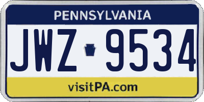 PA license plate JWZ9534