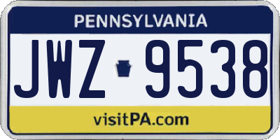 PA license plate JWZ9538