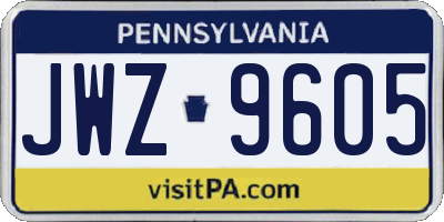 PA license plate JWZ9605