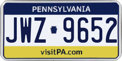 PA license plate JWZ9652